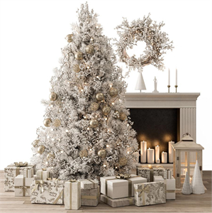 Christmas Decoration 26 - Christmas Gold and White Tree with Gift